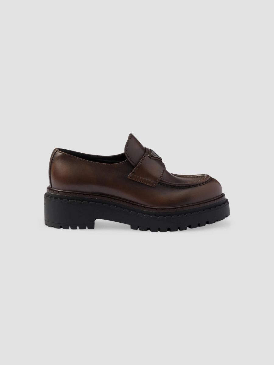 Prada Women's Leather Loafers - Dark Brown - Size 10.5
