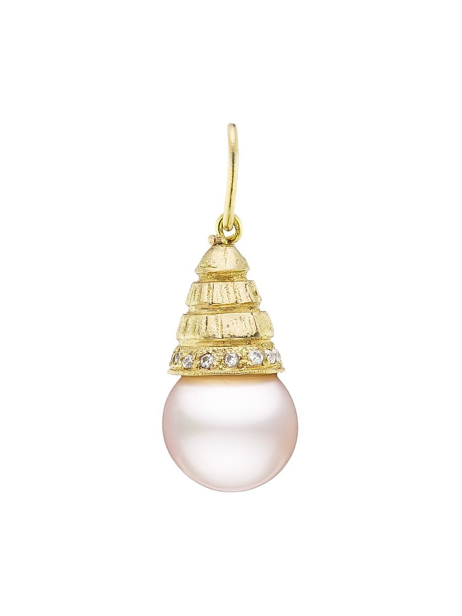 Women's 18K Yellow Gold, 10MM Pearl & Diamond Small Sphere Charm - Pearl
