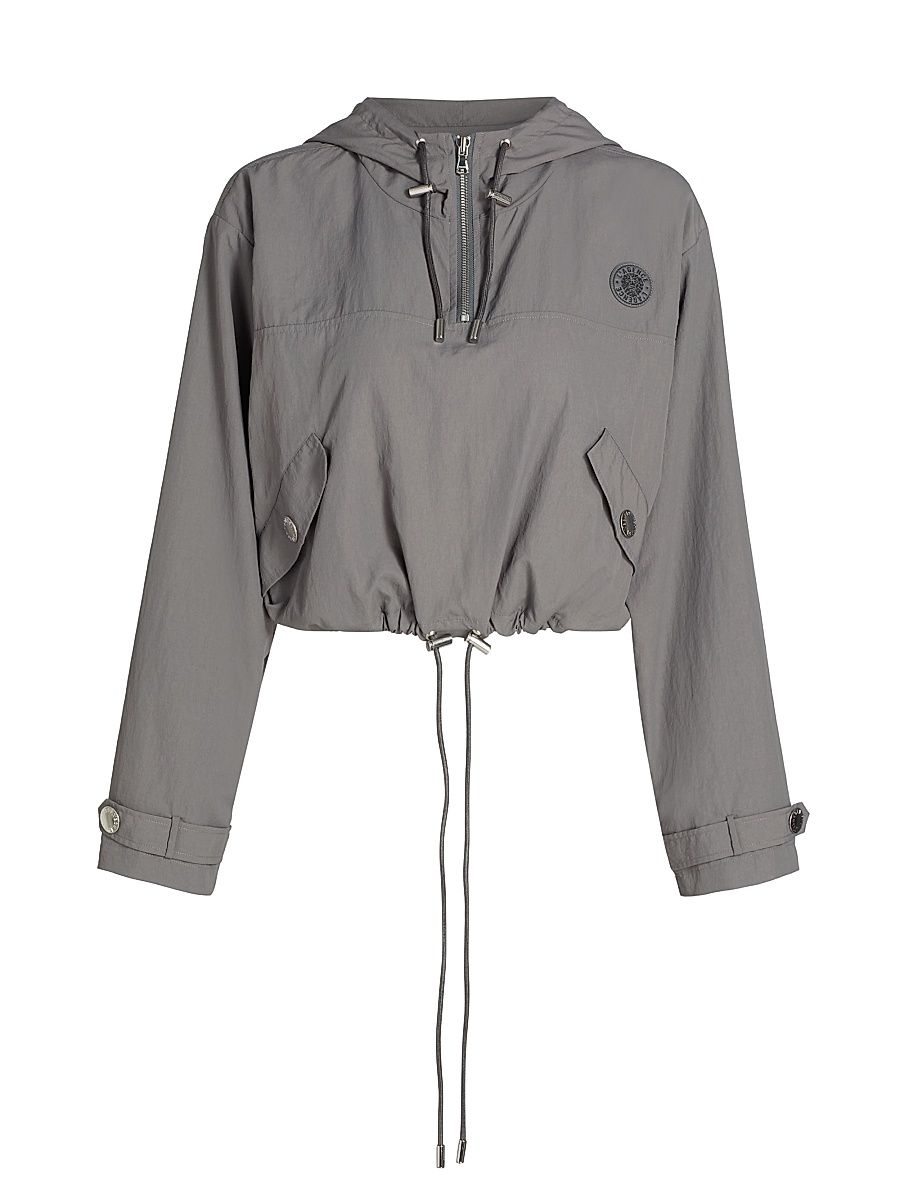 Women's Bronwyn Logo Crop Windbreaker Jacket - Medium Grey - Size XL