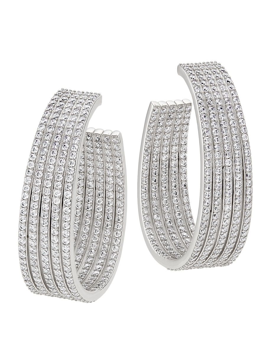 Women's Feliz Rhodium-Plated & Cubic Zirconia Multi-Row Hoop Earrings - Silver