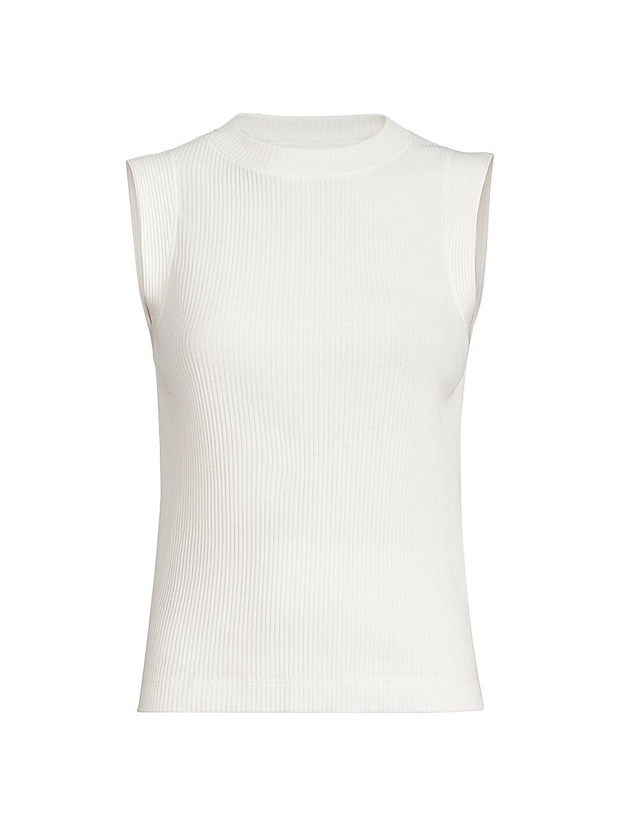Women's Cotton Ribbed Jersey Top with Monili - Ivory - Size XXXL