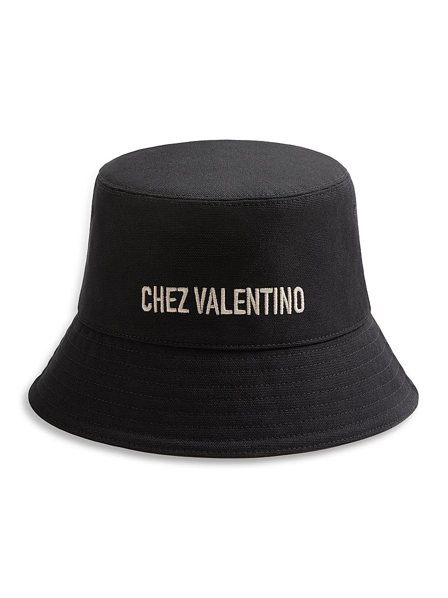 Men's Chez Cotton Bucket Hat with Embroidery - Black - Size Small