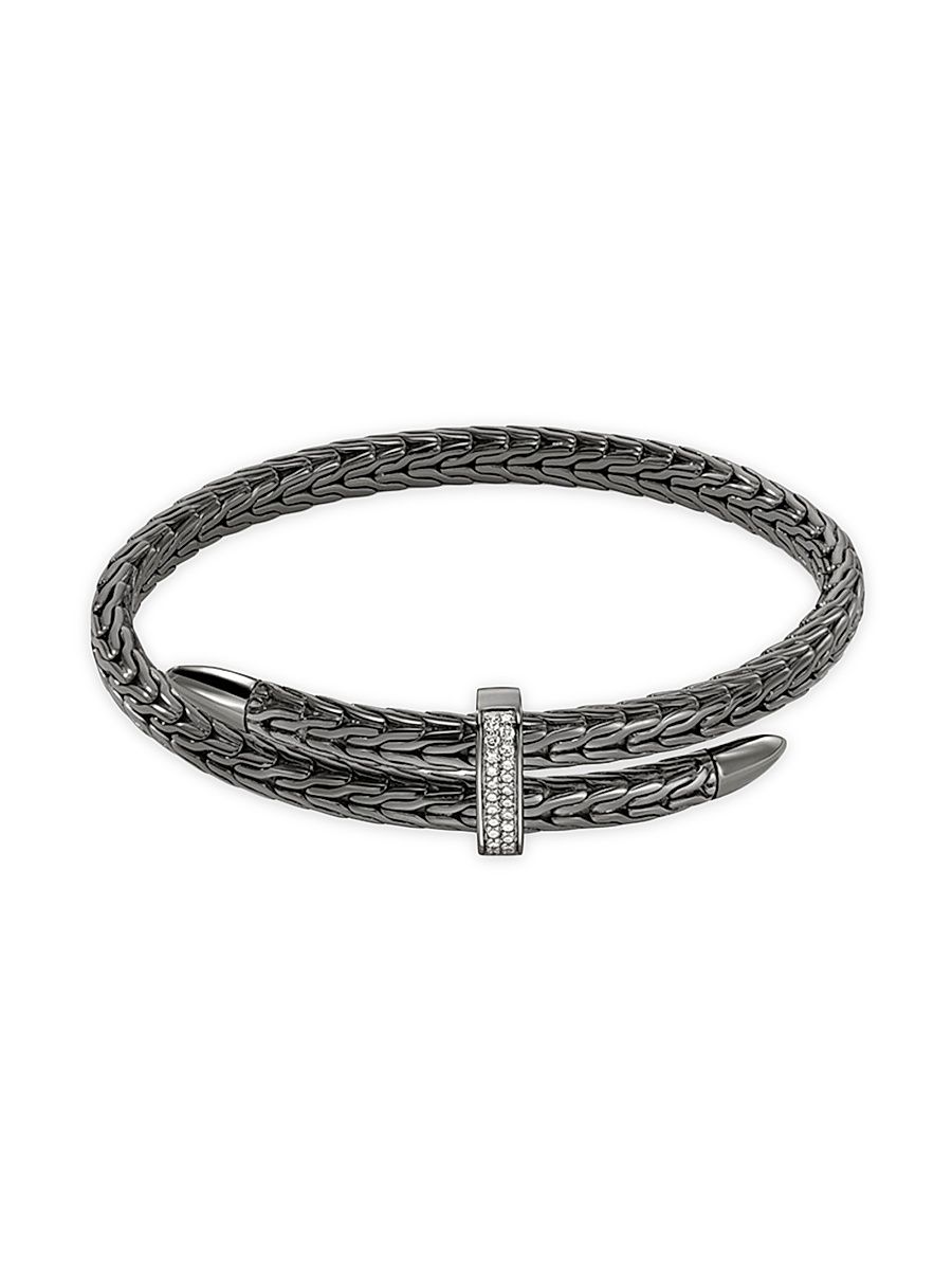 Spear Black-Rhodium-Plated & 0.24 TCW Diamond Bypass Flexible Cuff - Silver - Size XL