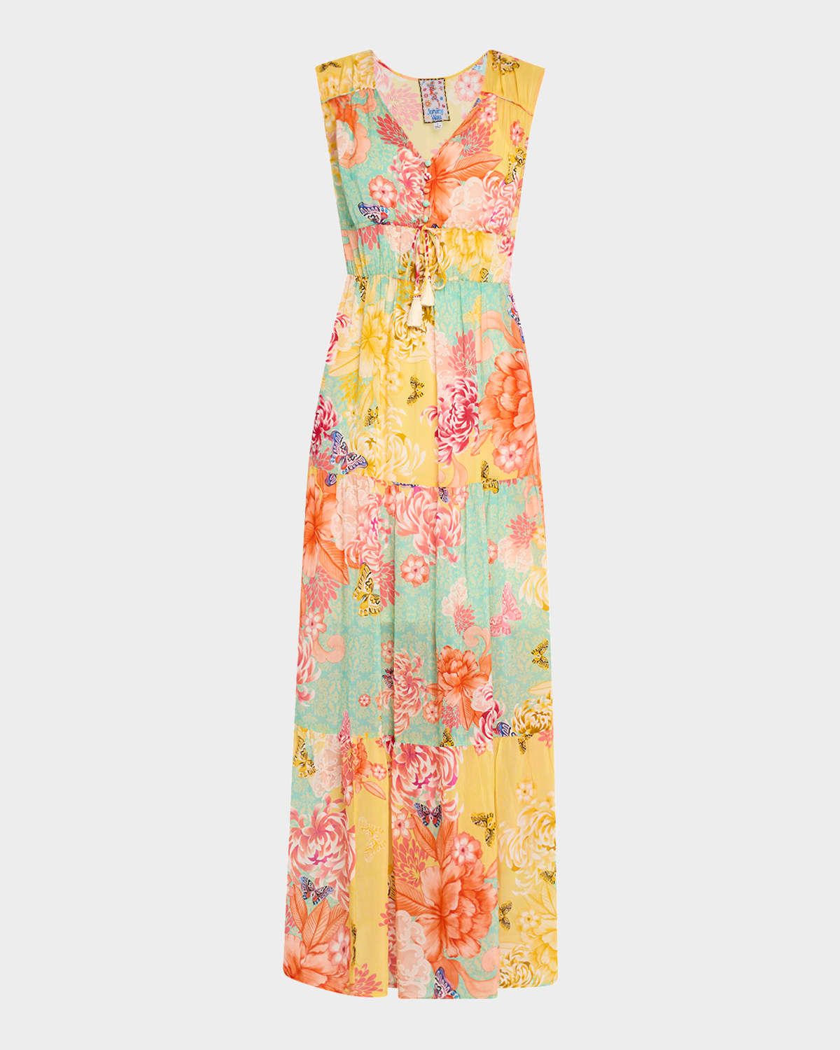 Maje Sleeveless Tiered Floral-Print Maxi Dress