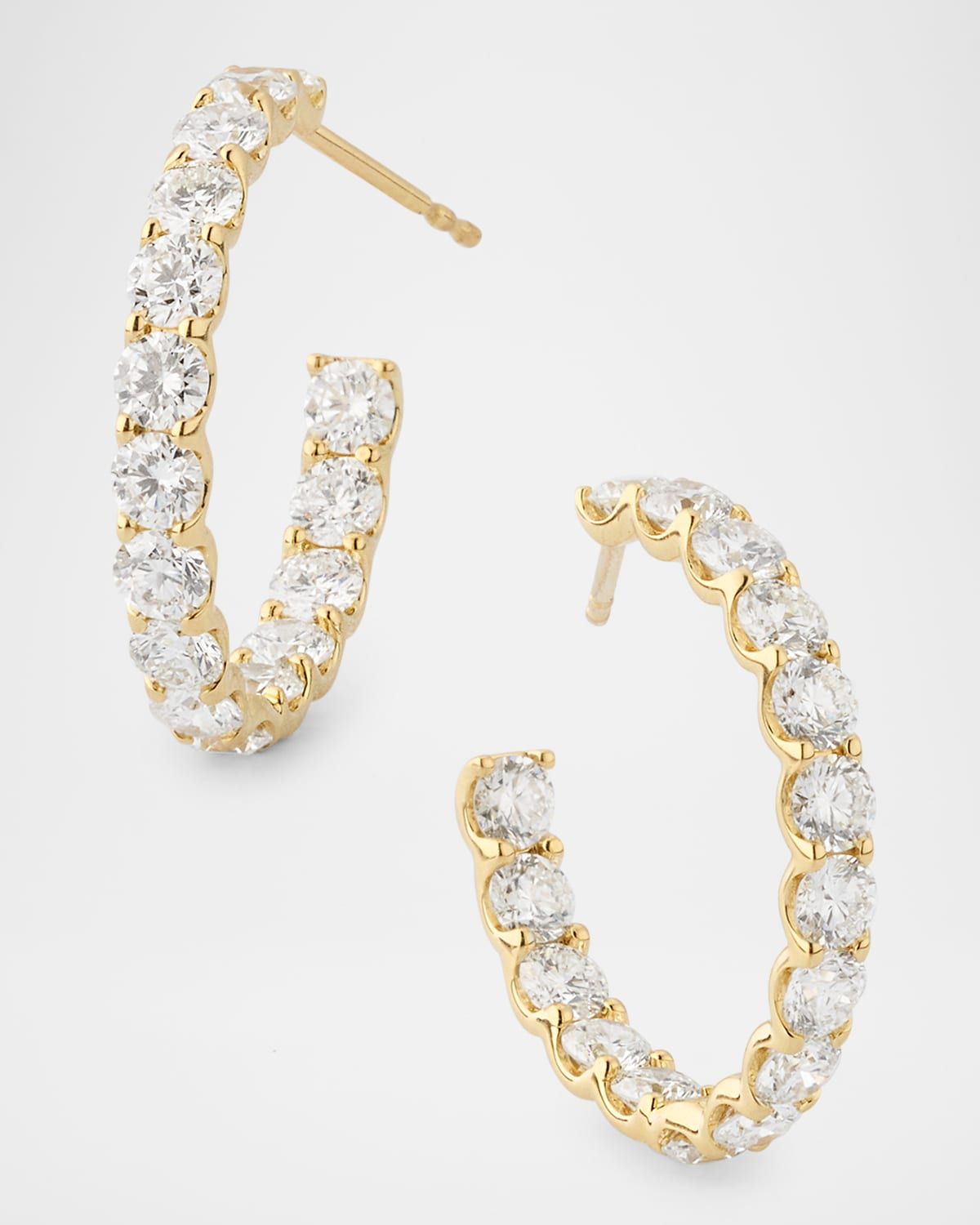 18K Yellow Gold Inside Out Diamond Hoop Earrings, 4.80tcw, 1"L