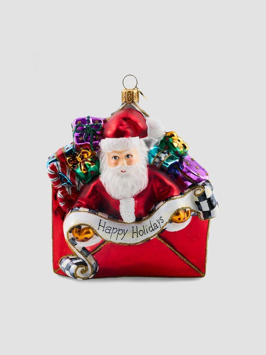 MacKenzie-Childs Merry Christmas Letter Santa Glass Ornament