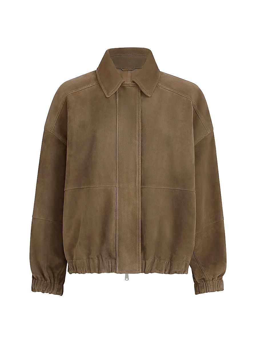 Women's Couture Suede Outerwear Jacket with Shiny Zipper Pull - Green - Size 6