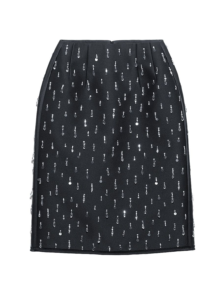 Women's Embroidered Scuba Midi-skirt - Black - Size 0