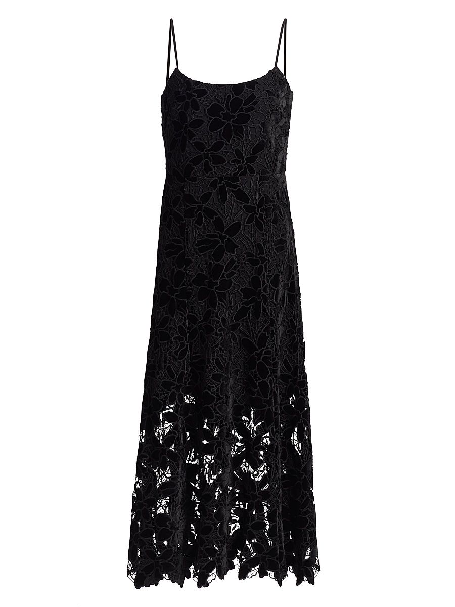 Women's Gracie Velvet Lace Midi-Dress - Black - Size XL