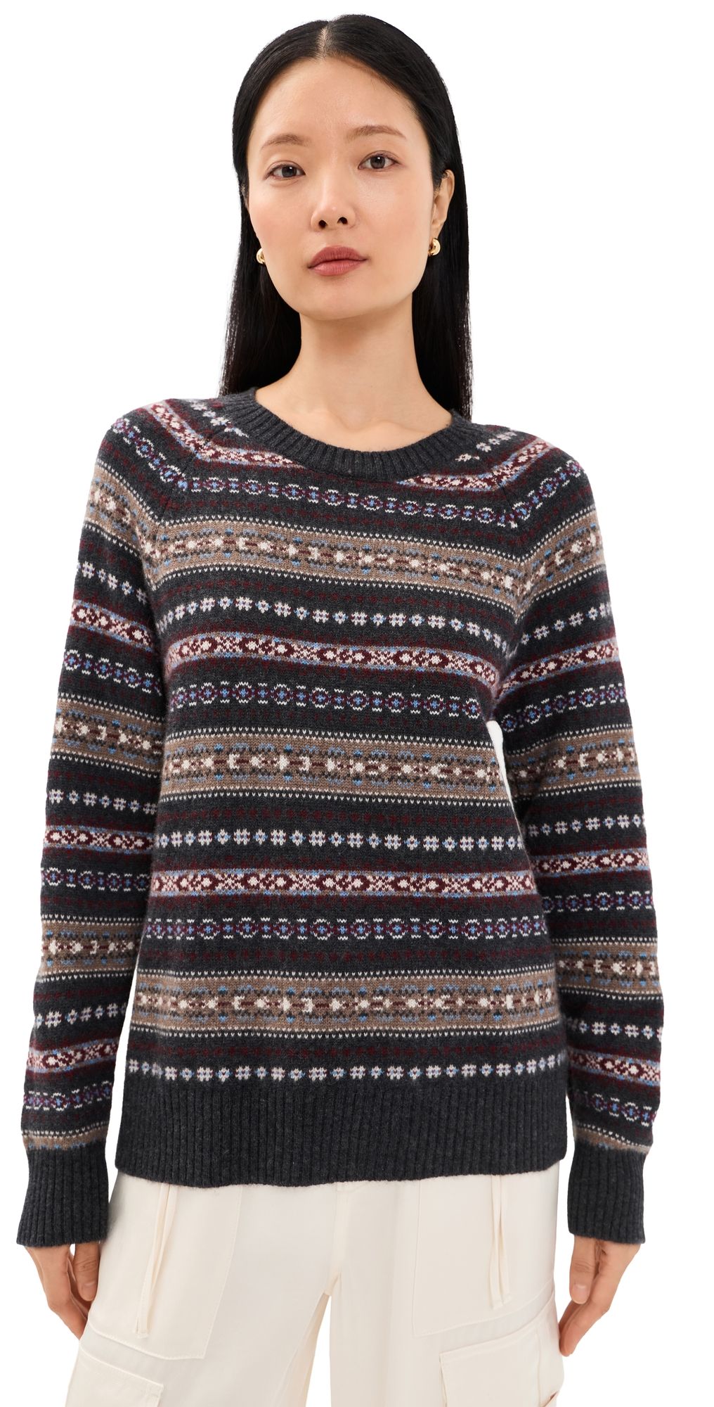Sablyn Viv Relaxed Raglan Crew Neck Cashmere Sweater Asphalt Heather Multi L