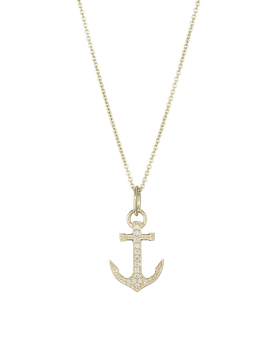 Women's 14K Yellow Gold & Diamond Small Pavé Anchor Charm Necklace - Gold