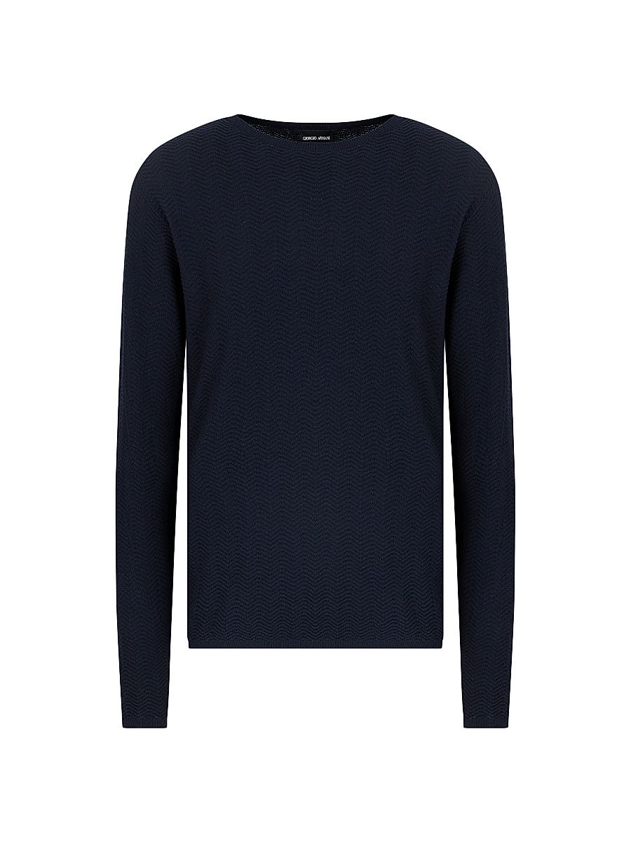 Men's Herringbone Crewneck Sweater - Night Blue - Size 40