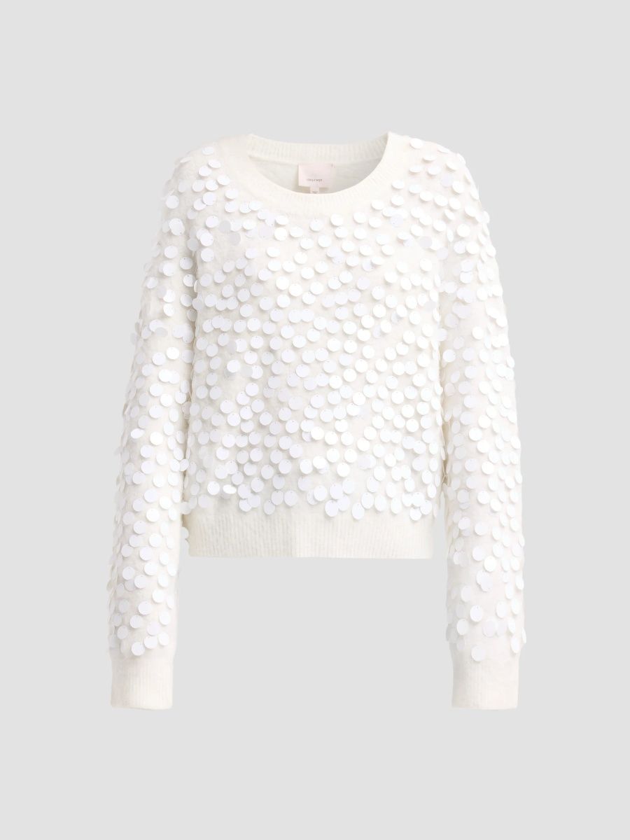 Women's Briana Paillette Sweater - Ivory - Size XL