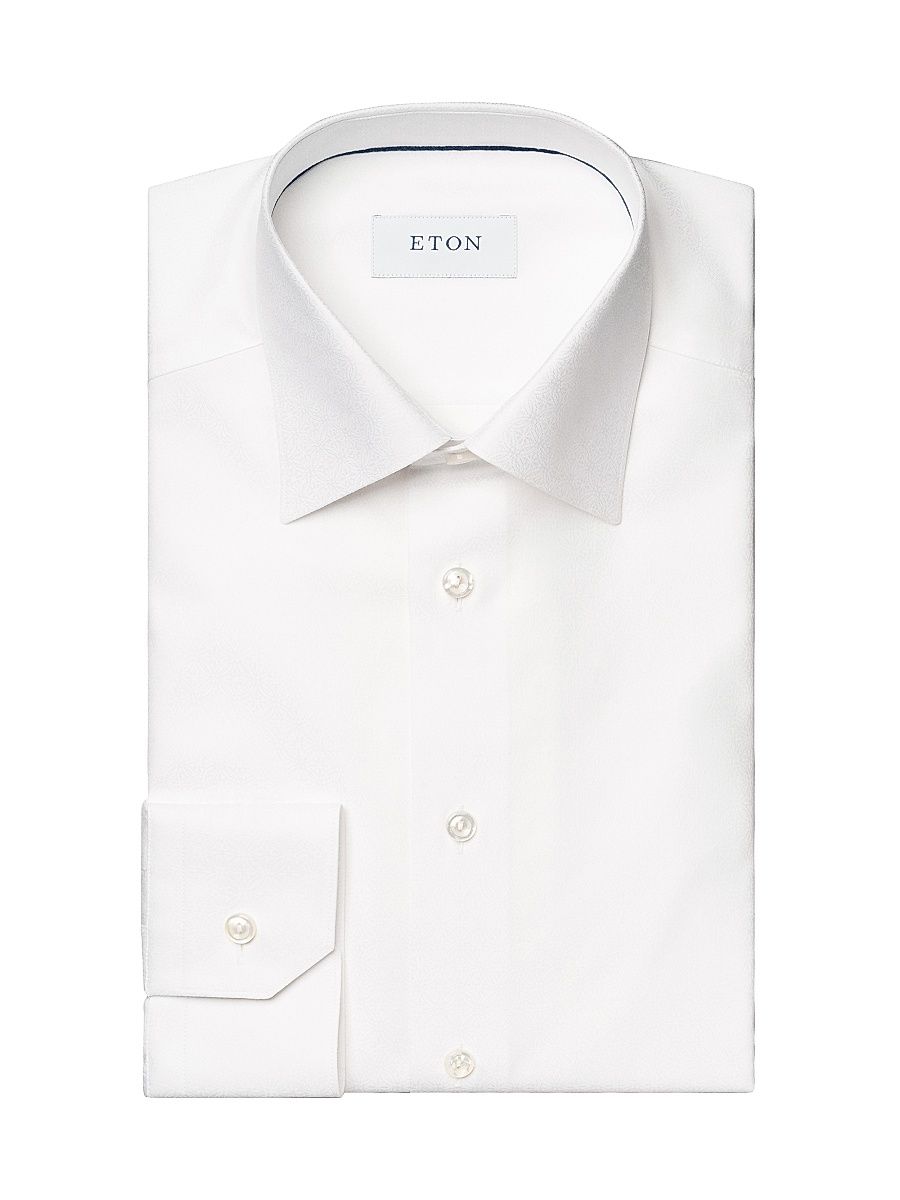 Men's Geometric Jacquard Slim-Fit Shirt - White - Size 16