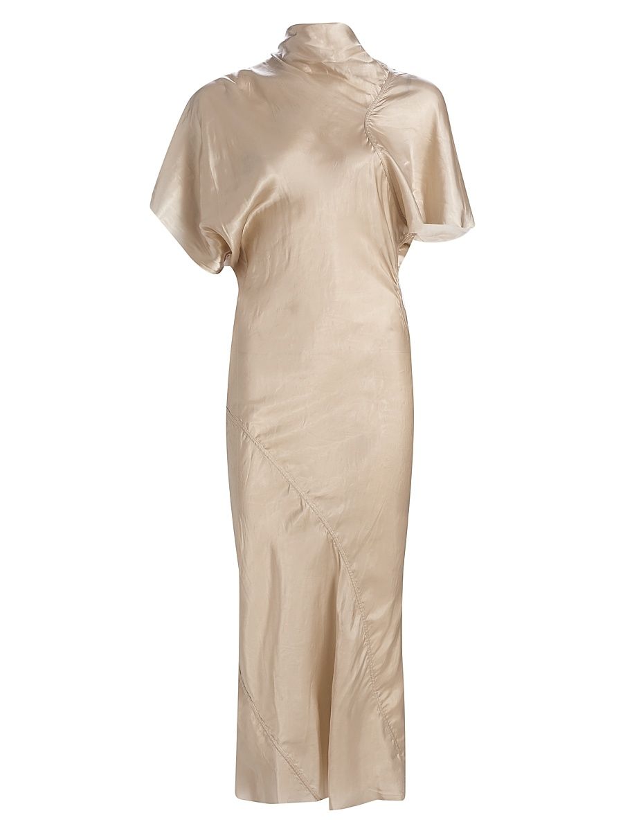 Women's Temple Seb Satin Draped Cocktail Dress - Sand - Size 8