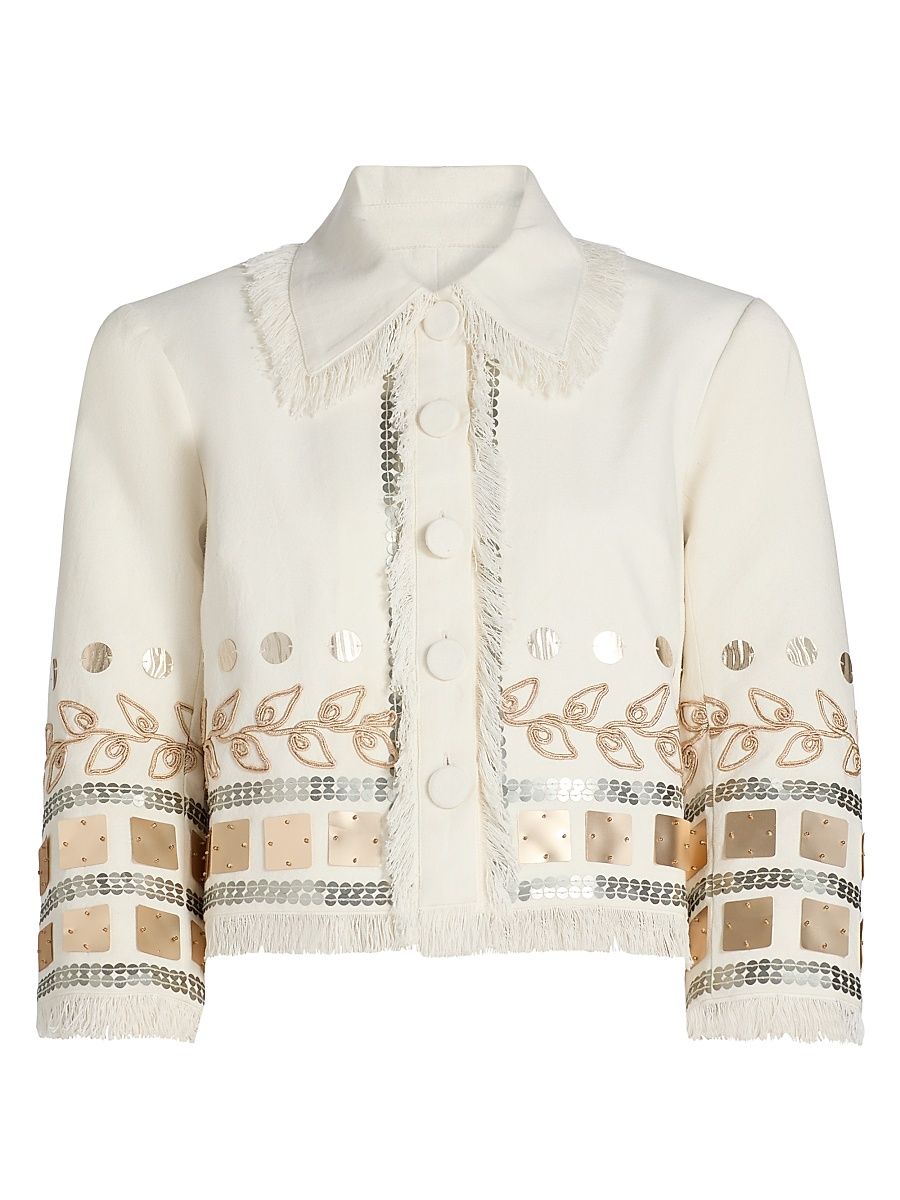 Women's Nadia Embellished Cotton Jacket - Ivory - Size XL