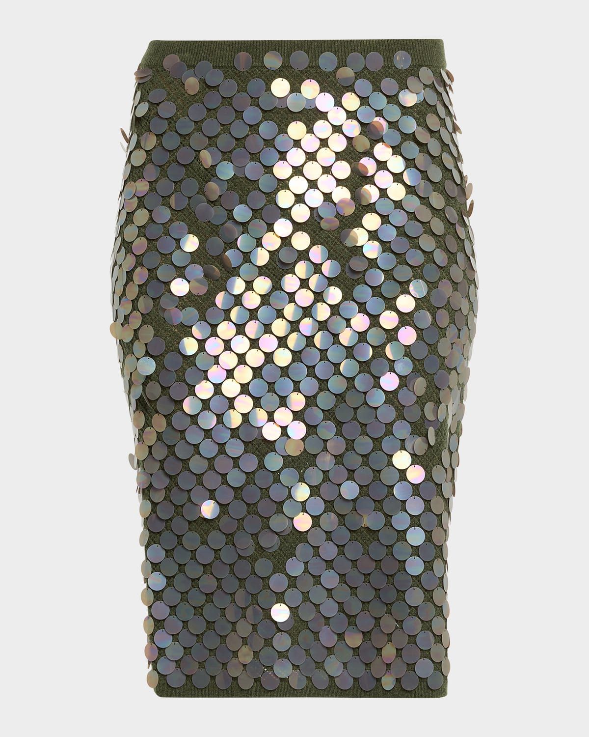 Sequined Wool-Cashmere Pointelle Knit Midi Skirt