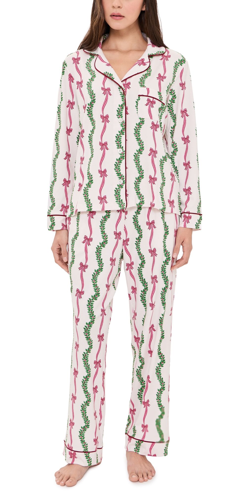 Printfresh Ribbons & Bows Long Pajama Set Vanilla Cream XL