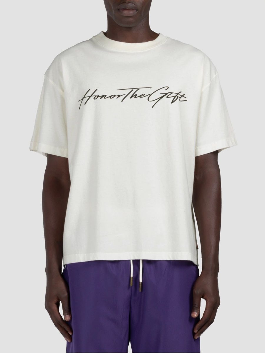Honor The Gift Men's Script Cotton Crewneck T-Shirt - Bone - Size XXL