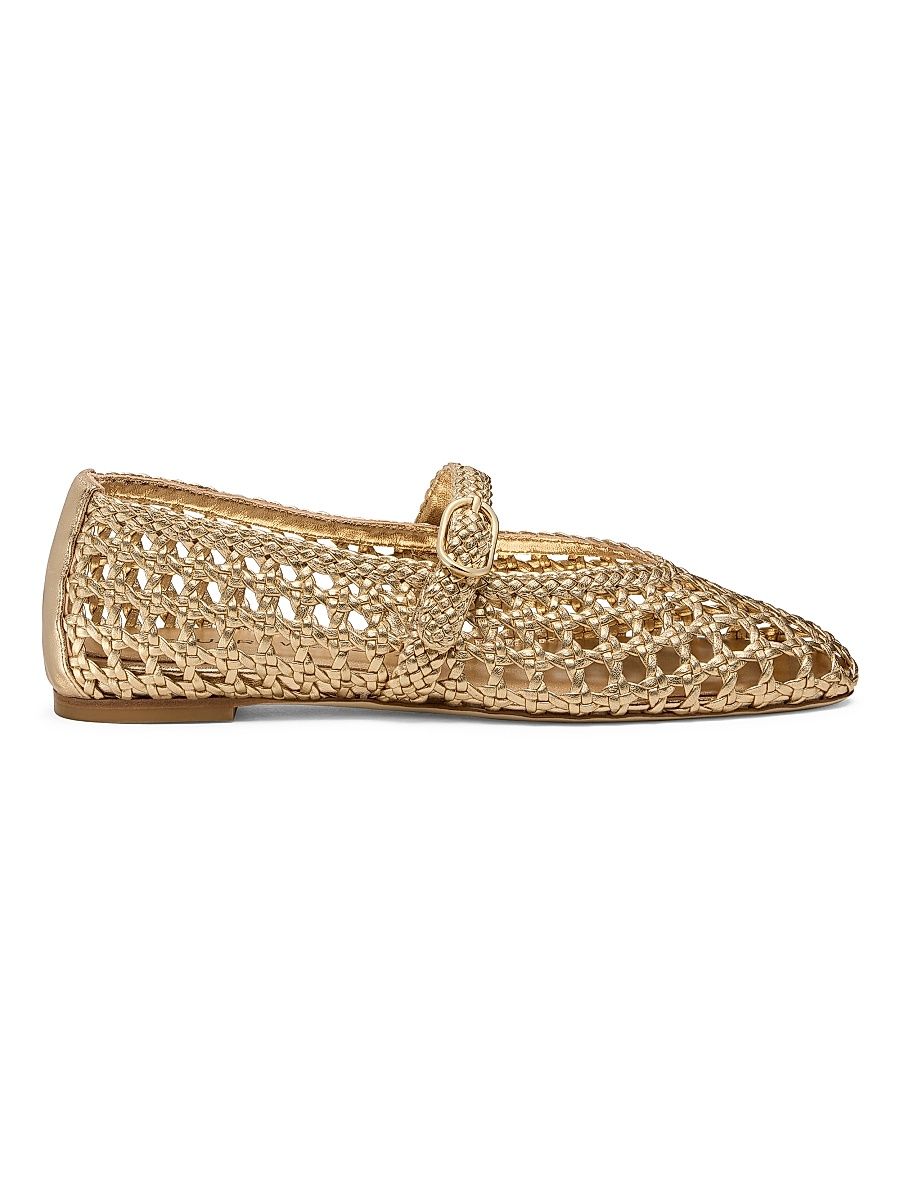 Women's Prim Woven Leather Mary Janes - Golden - Size 9.5