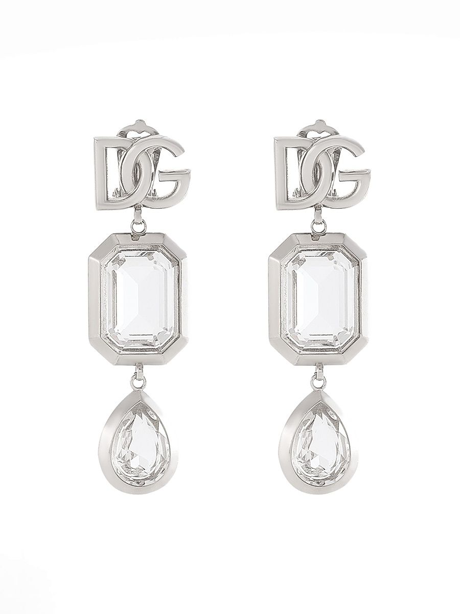Women's Silvertone & Crystal Logo Long Drop Earrings - Silver