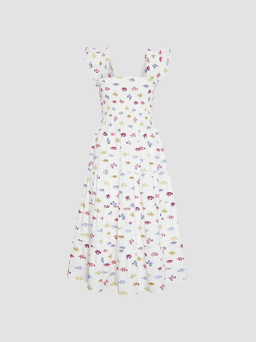 Women's The Ellie Nap Dress - White Rainbow Fish - Size Large