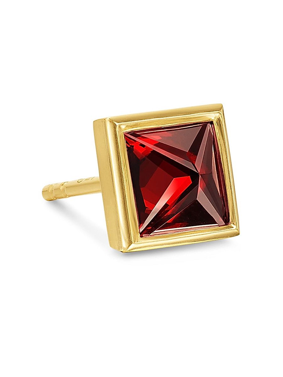 Men's Pyramid Stud Earring in 18K Yellow Gold - Garnet