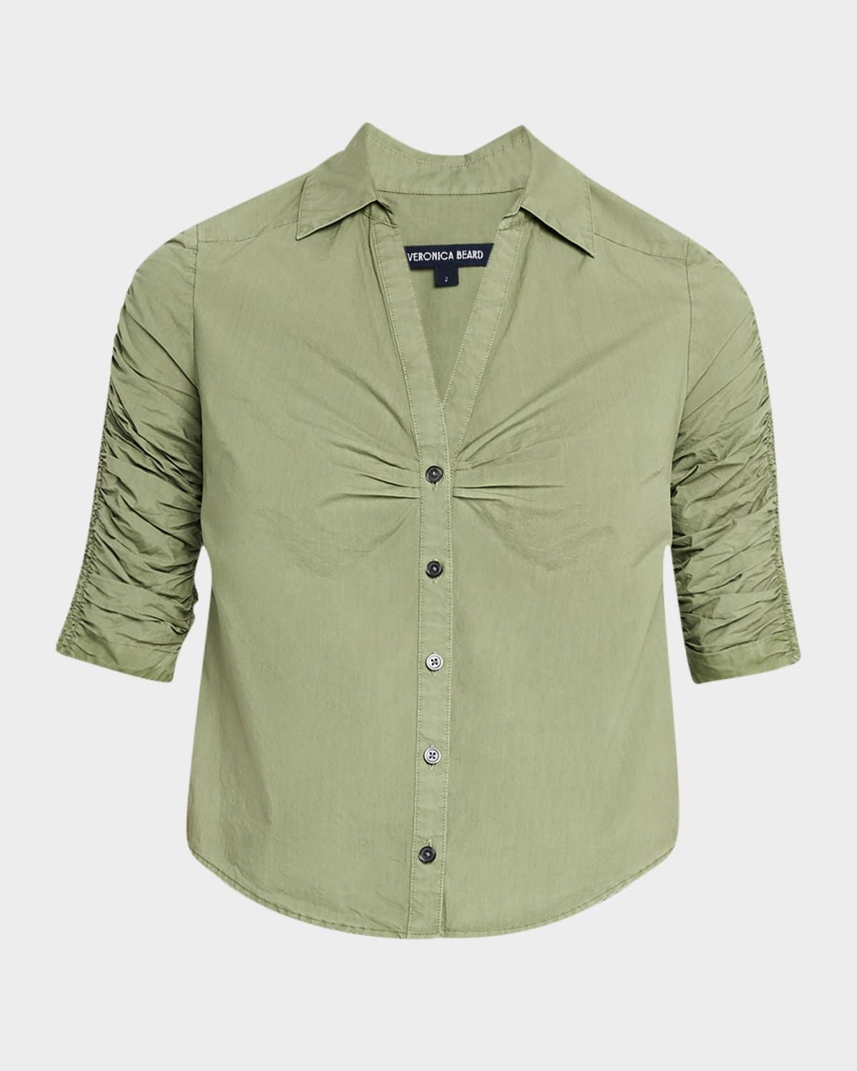 Porta Ruched-Sleeve Button-Front Shirt