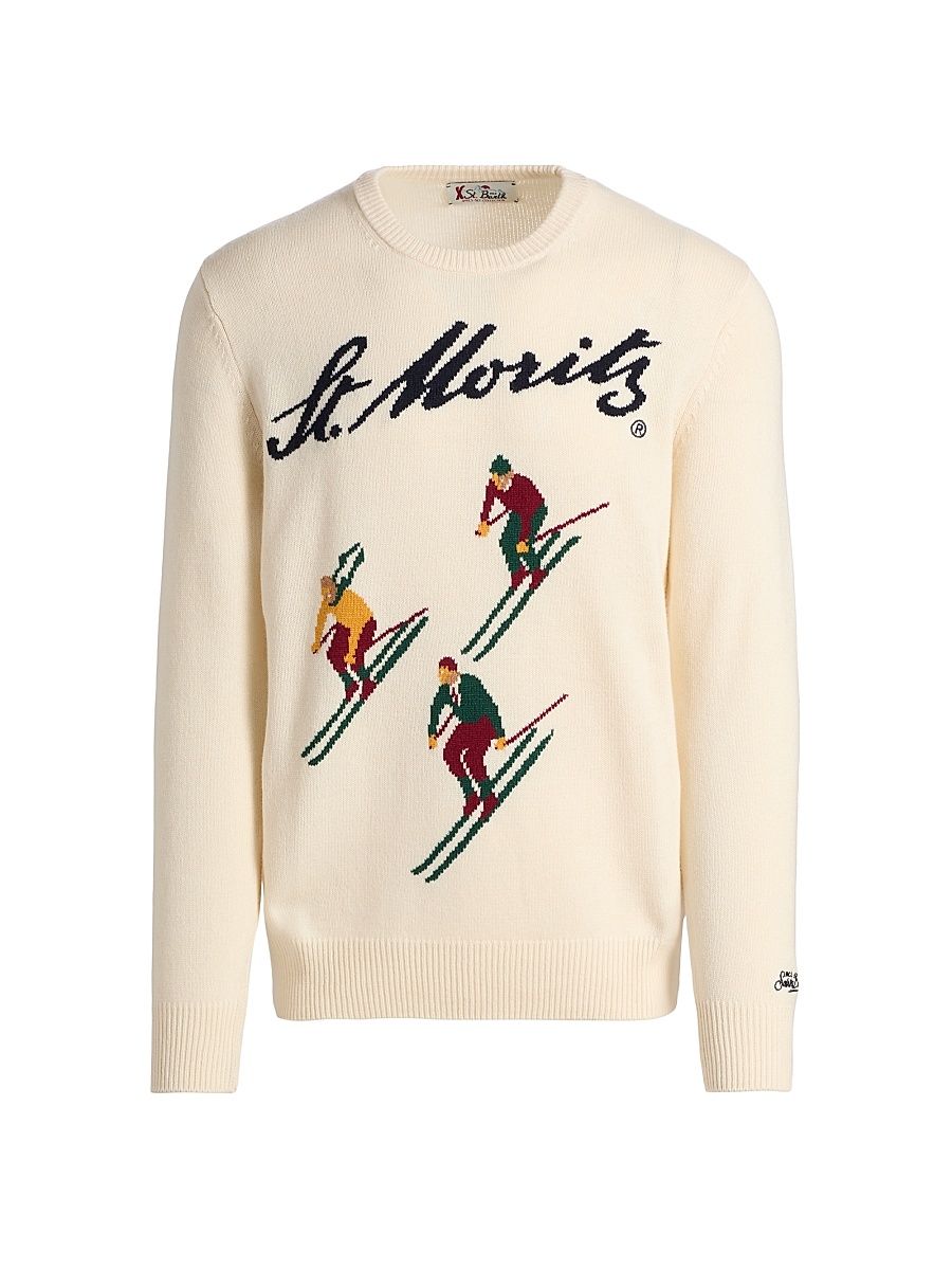 Men's Heron Wool-Blend Jacquard Crewneck Sweater - St Moritz Ski - Size Large