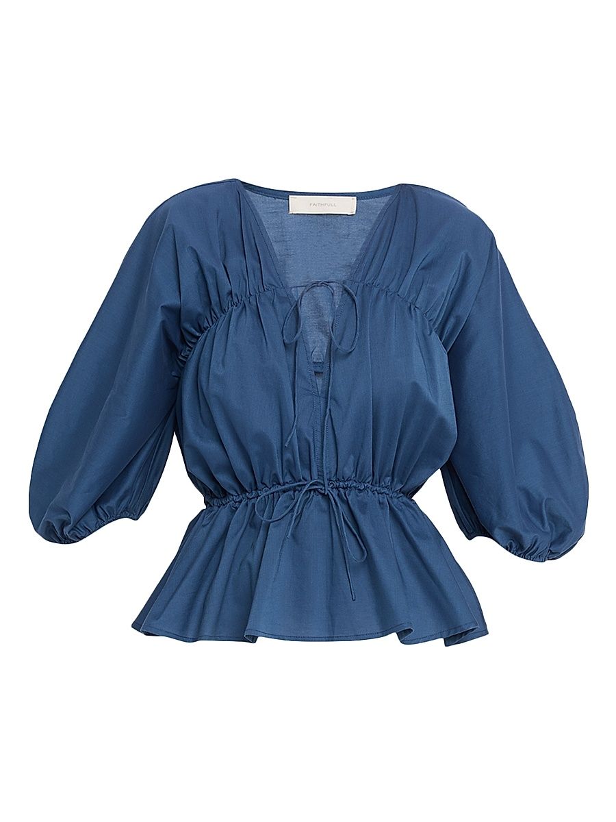 Women's Sigrid Cotton Peplum Top - Blue - Size Large