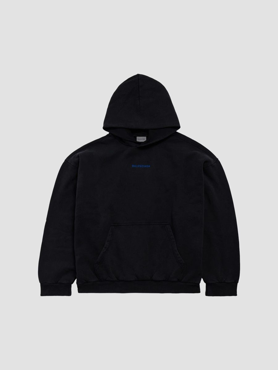 Balenciaga Men's Medium Fit Hoodie - Faded Black Blue - Size XXL