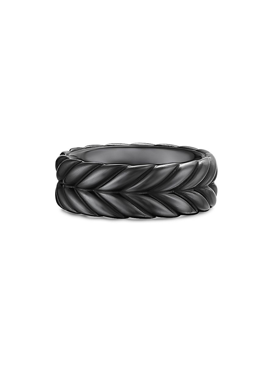Men's Chevron Band Ring in Black Titanium, 9MM - Black - Size 10