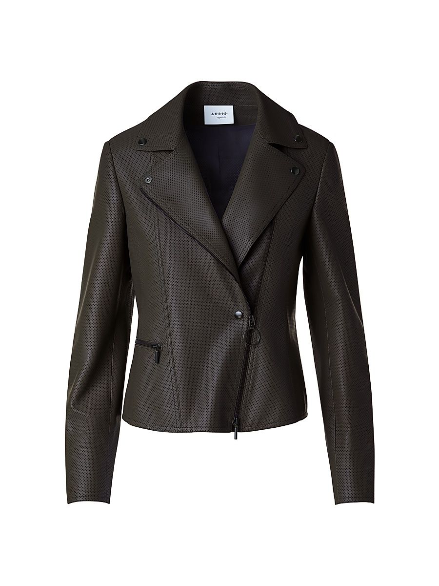 Women's Pin Dot Leather Jacket - Bark - Size 12