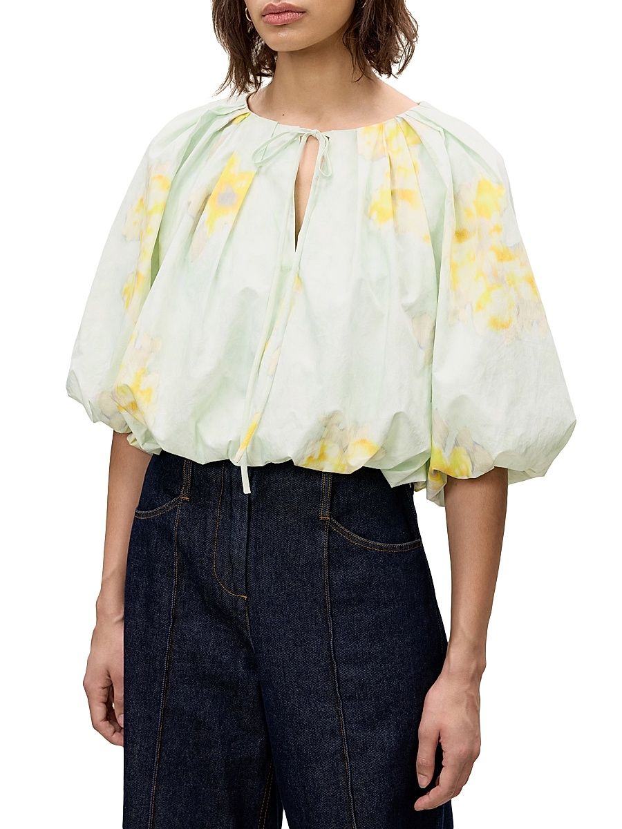 Women's Yara Floral Poplin Bubble Blouse - Sage Combo - Size XL