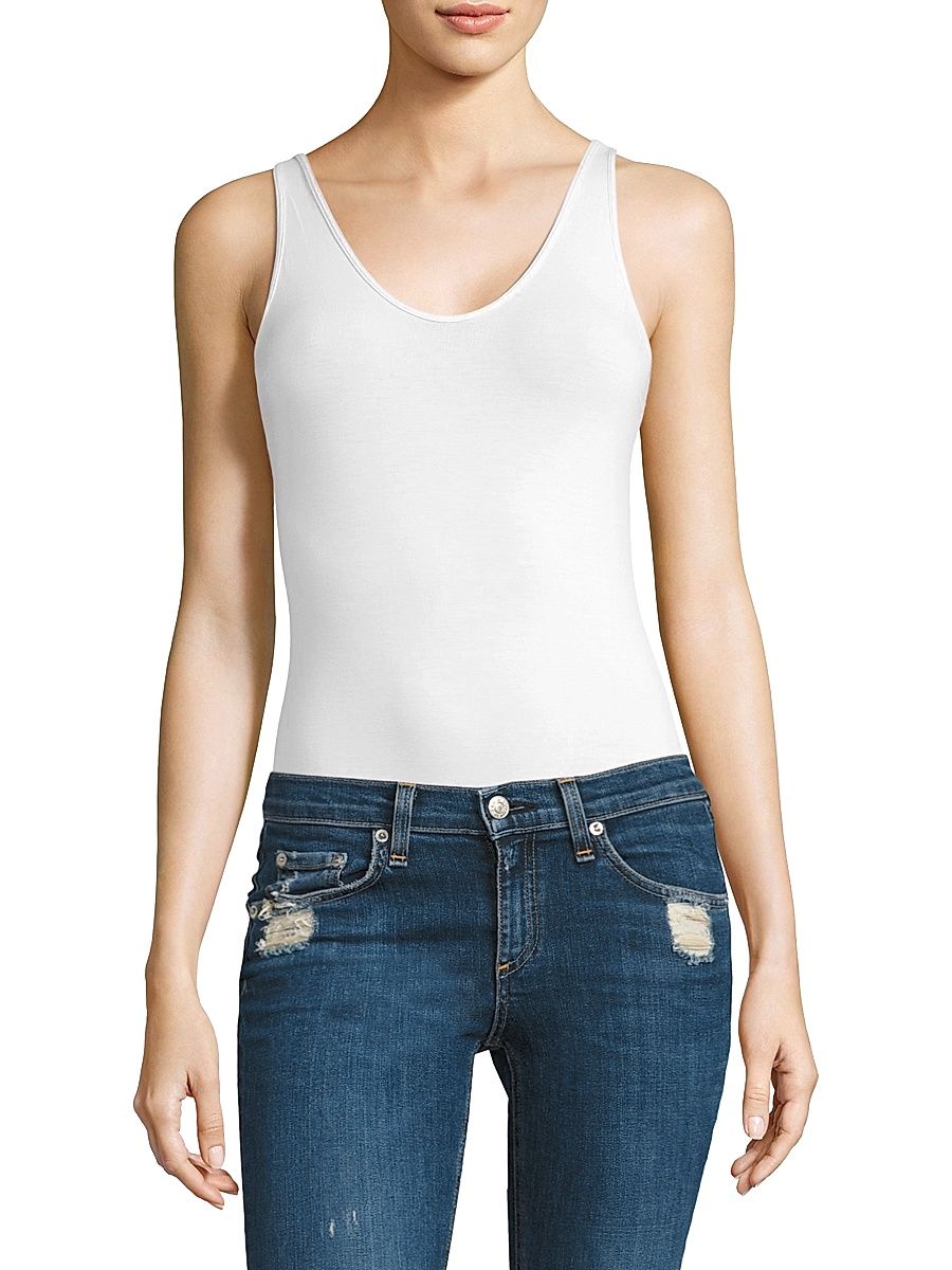 Women's V-Neck Stretch-Modal Bodysuit - White - Size XL