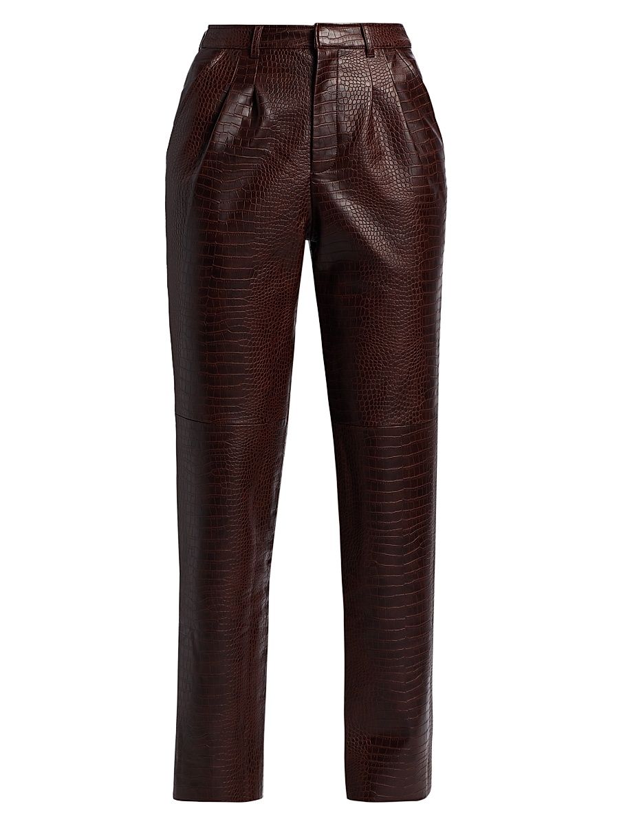 Women's Viviane Croc-Embossed Faux-Leather Pants - Chocolate Brown - Size XL