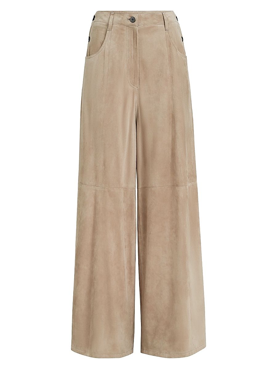 Women's Suede Maxi Pants with Monili - Beige - Size 8