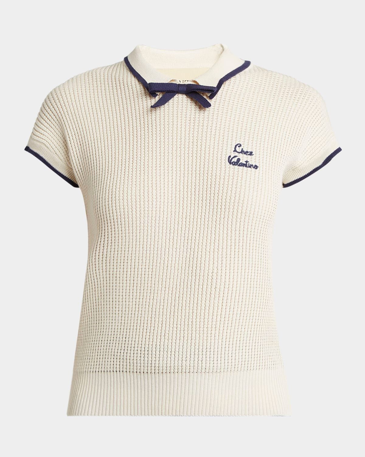 Bow Short-Sleeve Polo Sweater