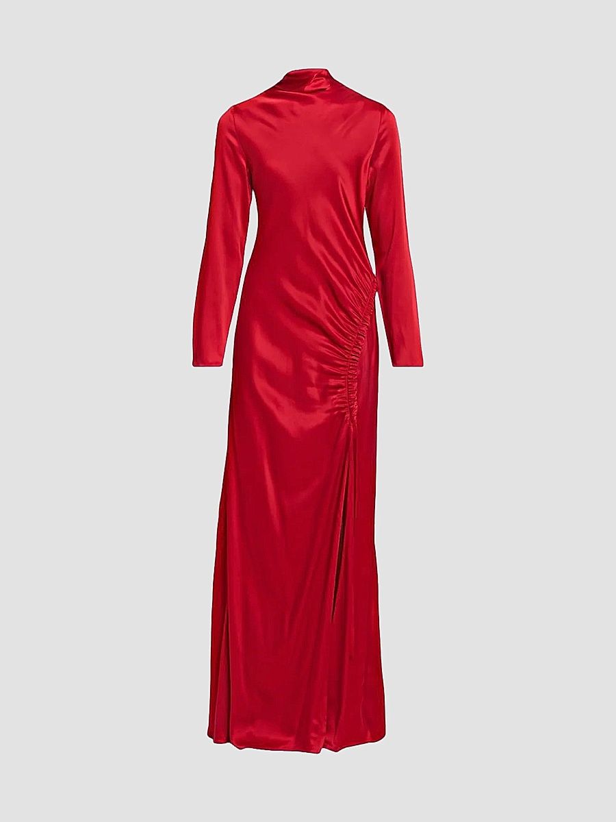 Women's Satin Gathered Tab Gown - Red - Size 8