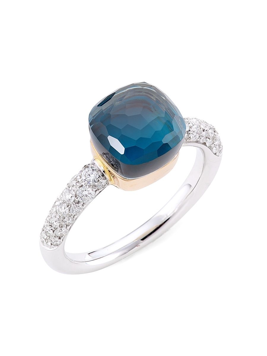 Women's Nudo 18K Two-Tone Gold, London Blue Topaz Doublet & Diamond Petite Ring - White Gold - Size 6.75