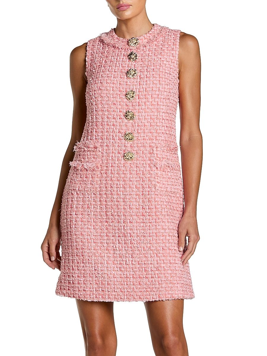 Women's Bouclé Sleeveless Sheath Minidress - Pink - Size XL