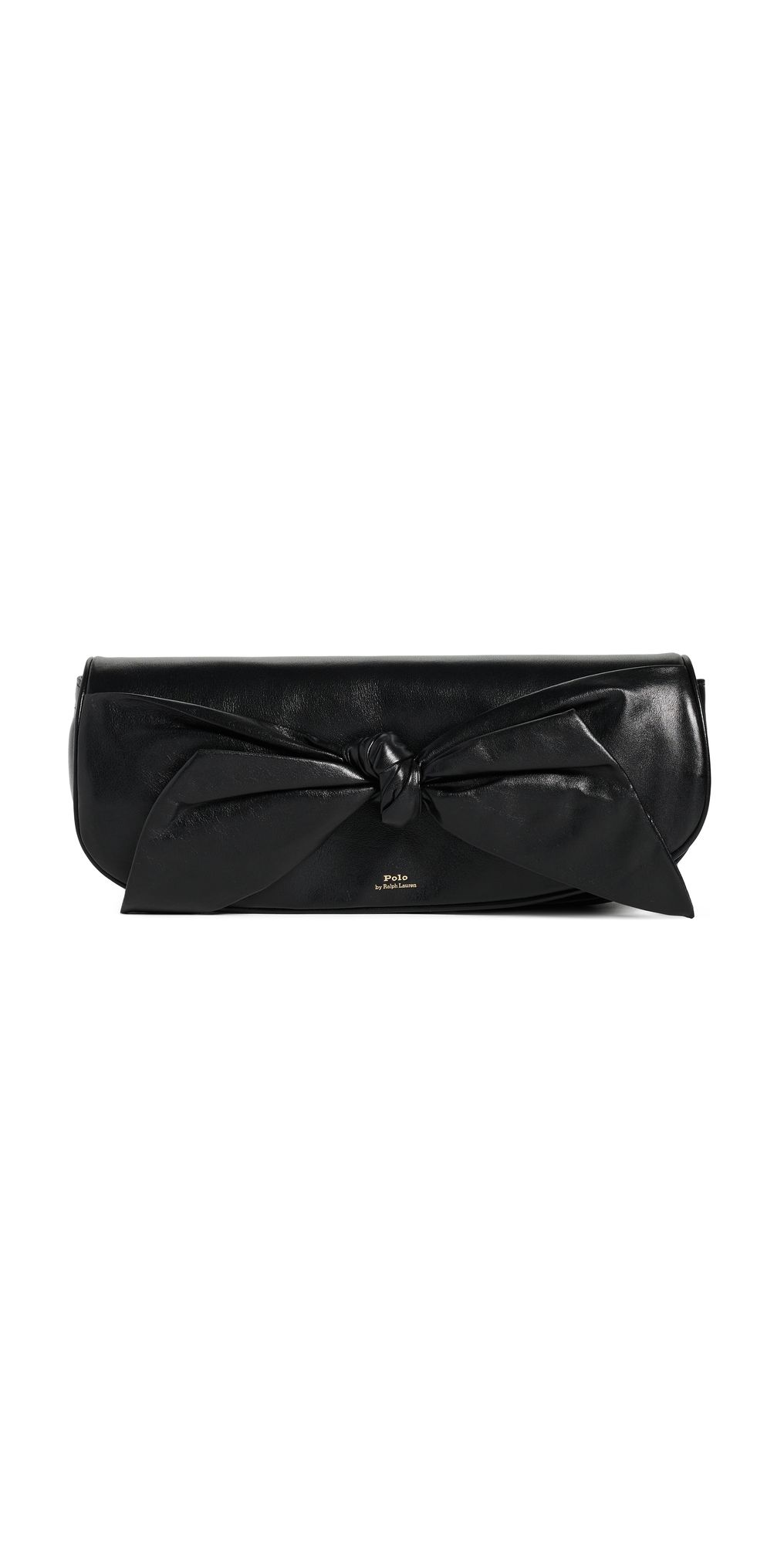 Polo Ralph Lauren Nappa Leather Bellport Flap Bow Medium Clutch Black One Size