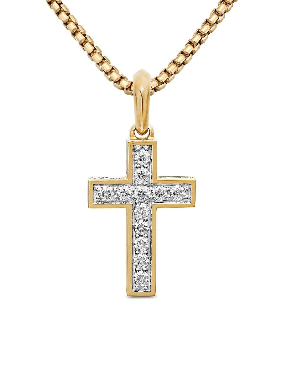 Men's Streamline Cross Pendant in 18K Yellow Gold - Diamond