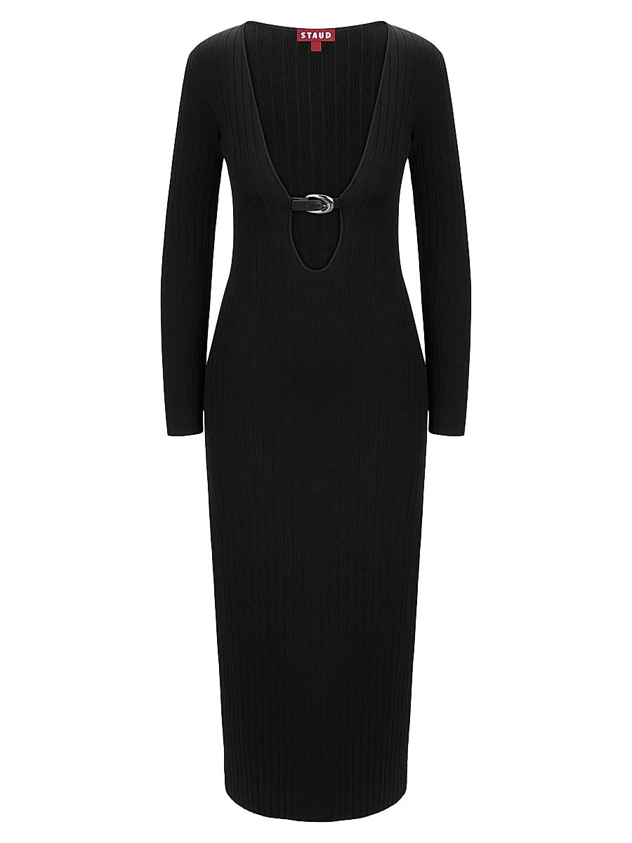 Women's Murphy Plunge Buckle Midi-Dress - Black - Size Large