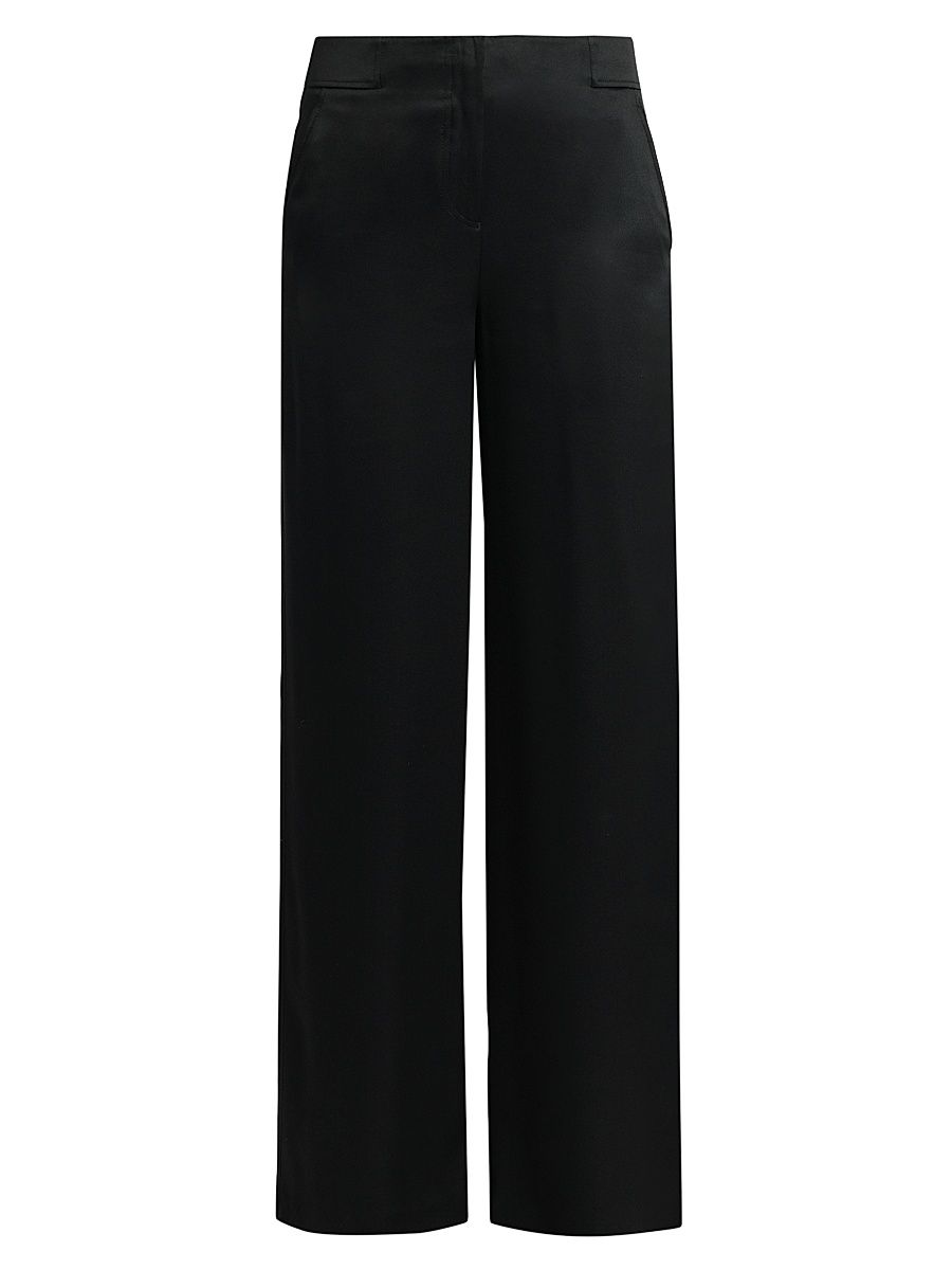 Women's Silk Straight-Leg Pants - Black - Size 12
