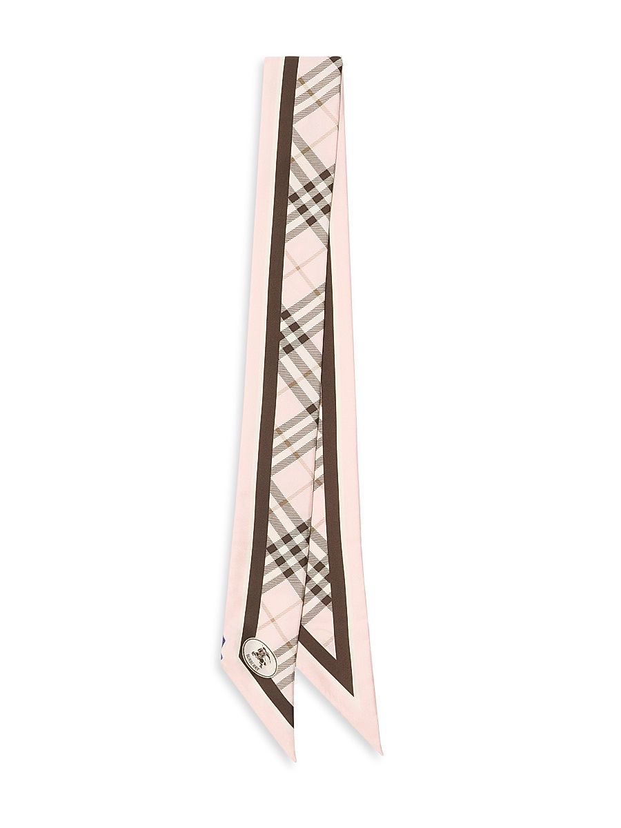 Women's Check Silk Scarf - Bow Pink