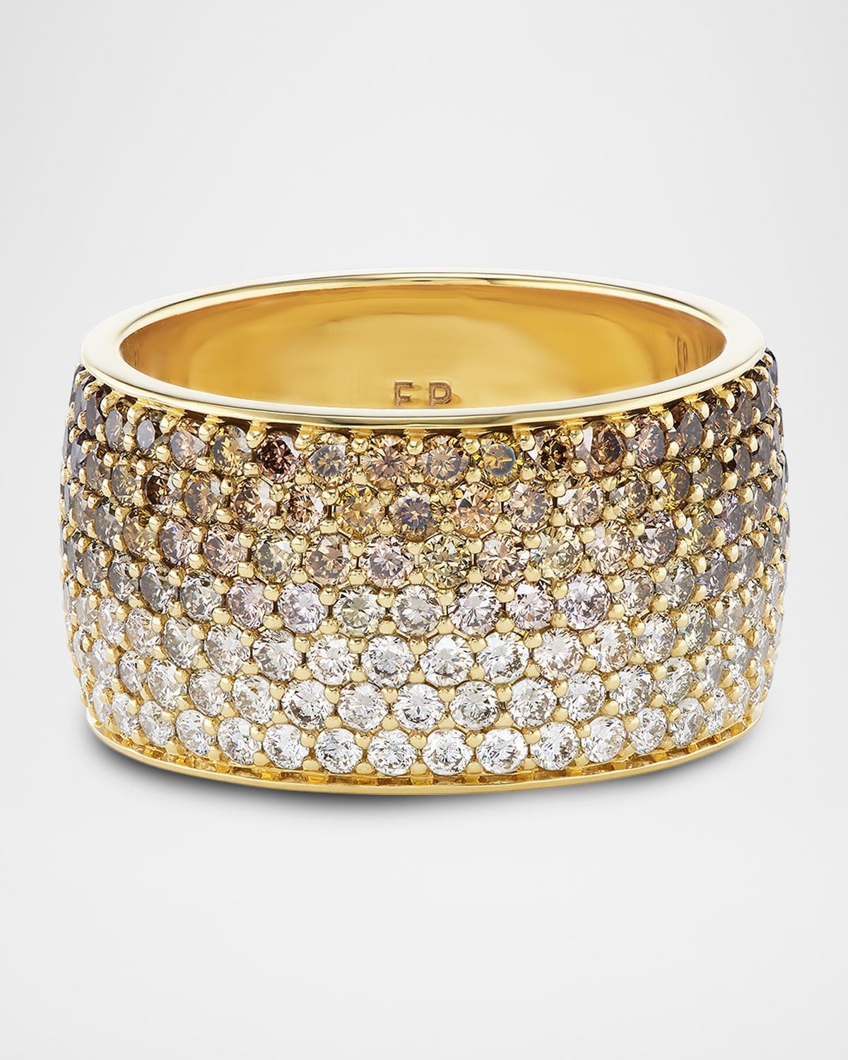 18K Yellow Gold Ombre Champagne Diamond Cigar Ring