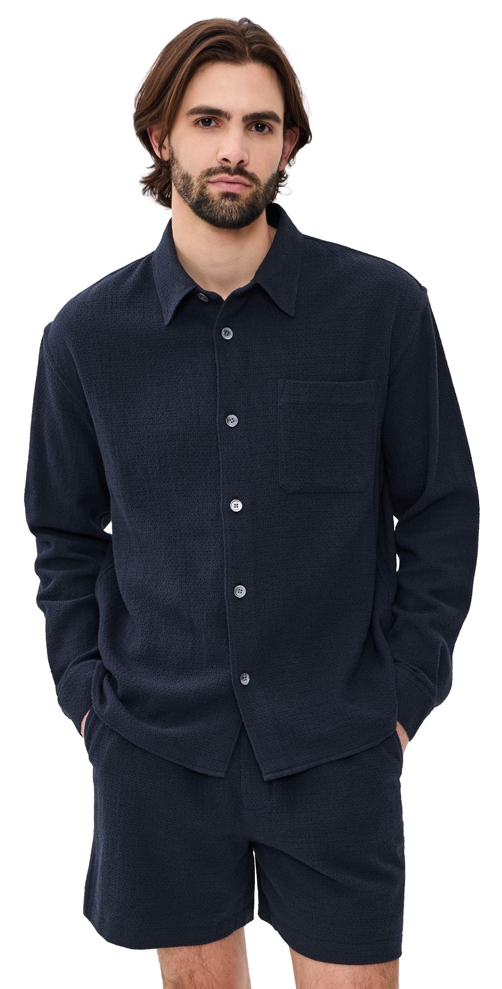 FRAME Open Weave Long Sleeve Shirt Dark Navy M