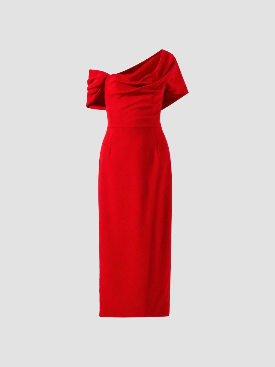 Carolina Herrera Women's Sofia Draped Asymmetric Midi Dress - Red - Size 12