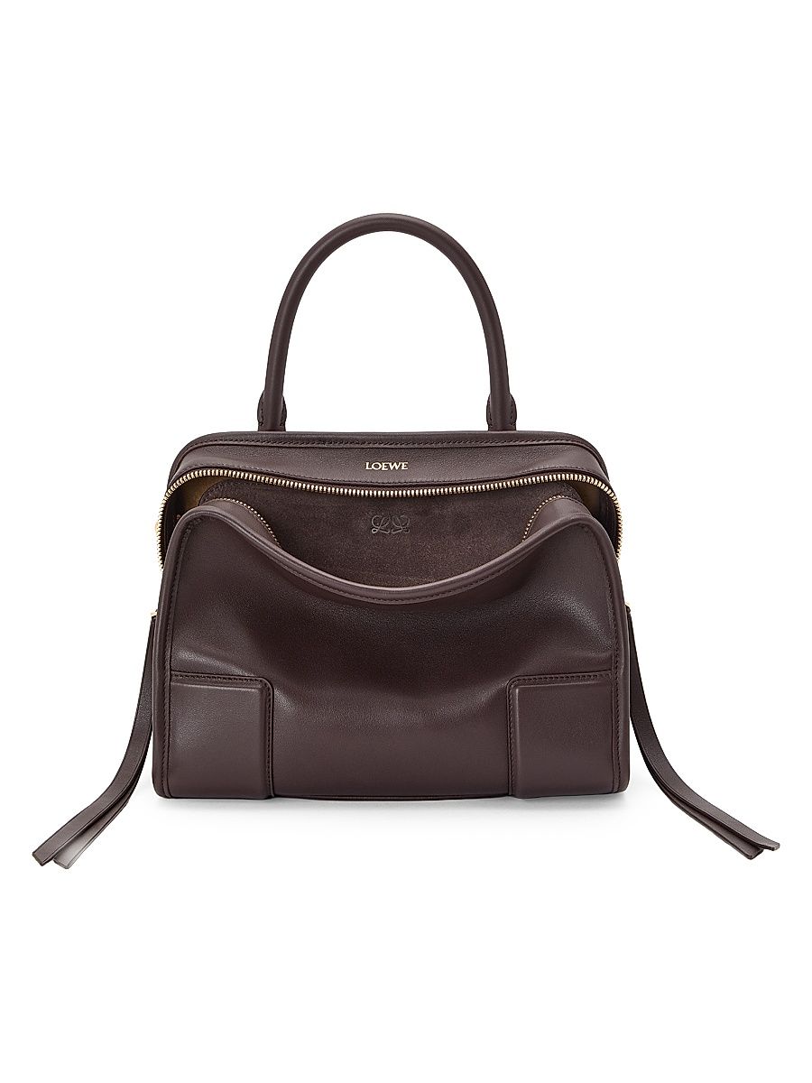 Women's Amazona Small Leather Top Handle Bag - Dark Chestnut